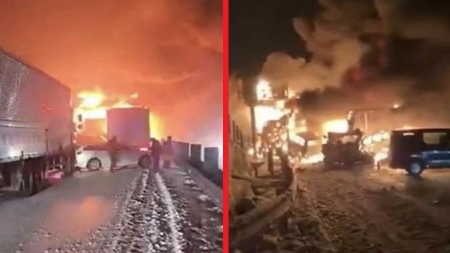 (ვიდეო) საშინელი ავტოკატასტროფა : მაგისტრალზე ერთმანეთს 57 მანქანა შეეჯახა, შედეგად რამდენიმეს ცეცხლი გაუჩნდა, არიან დაღუპულებიც