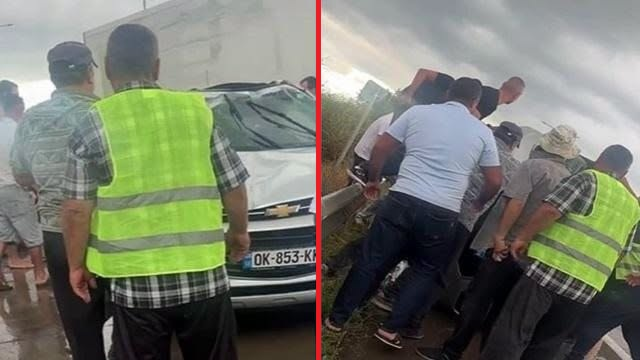 VIDEO: მაგისტრალზე მანქანა ამოტრიალდა - ავტომობილი ხალხმა ხელით გადმოაბრუნა